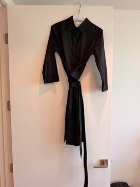 Theory Black Wrap Shirt Dress